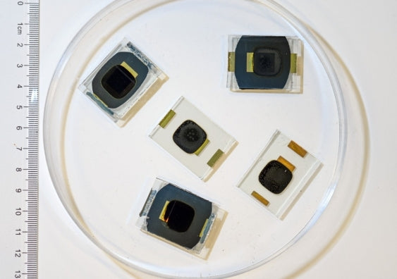 A sample of some of the perovskite cells used in the experiment. Photo from UNSW newsroom