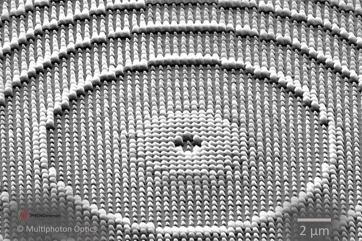 Metastructures with feature sizes below the diffraction limit can be fabricated in a single process step.