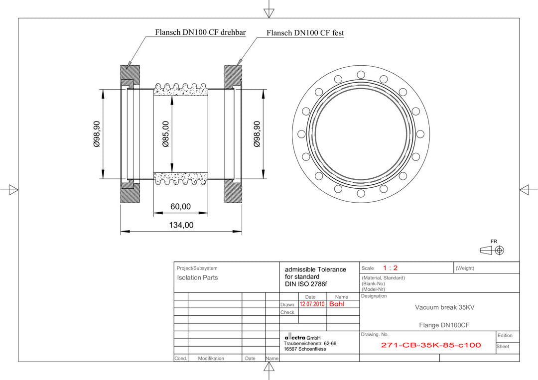 DN100CF CERAMIC BREAK 35KV , 60mm LONG FLUTED TYPE