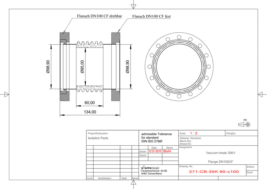 DN100CF CERAMIC BREAK 35KV , 60mm LONG FLUTED TYPE