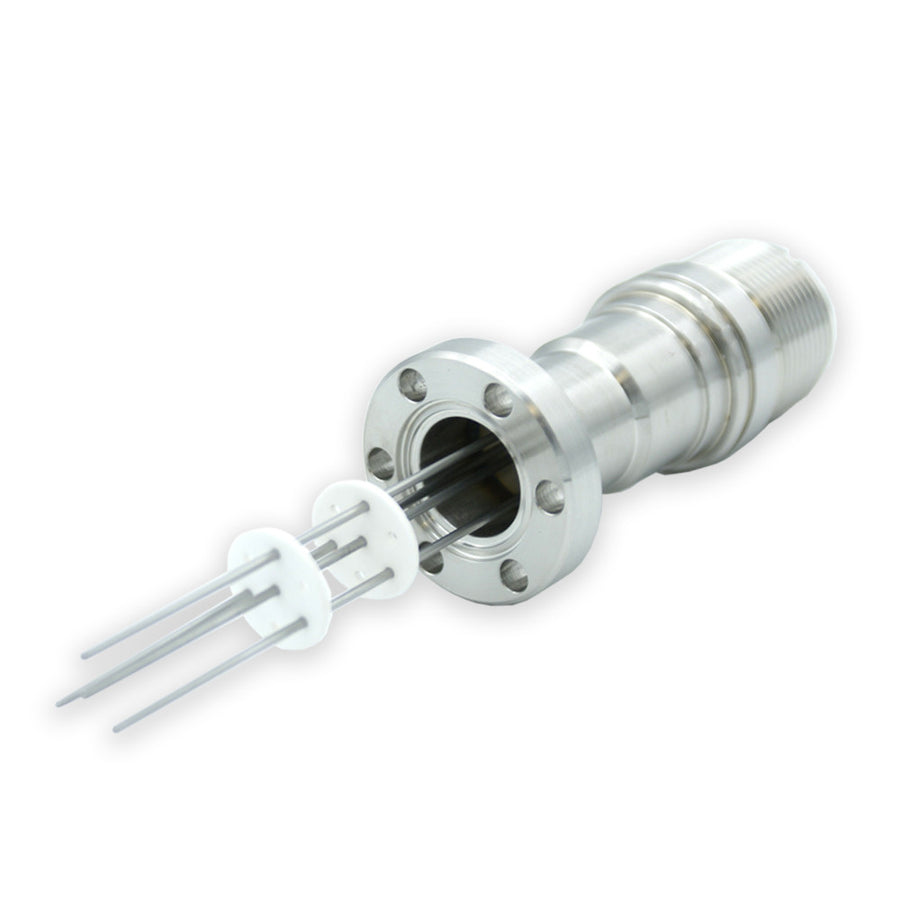 DN16CF MS FEEDTHROUGH, 4x MOLYBDENUM CONDUCTORS, 12KV, 7.5A, AIR SIDE MS CONNECTOR