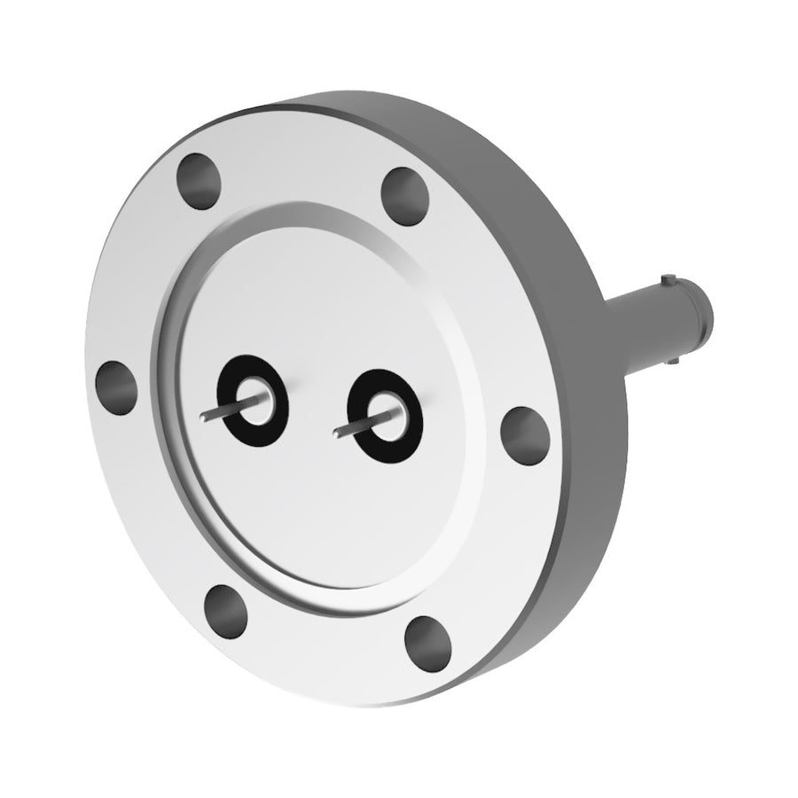DN40CF 2x SHV 10KV COAXIAL FEEDTHROUGHS, RECESSED TYPE, AIR SIDE CONNECTORS