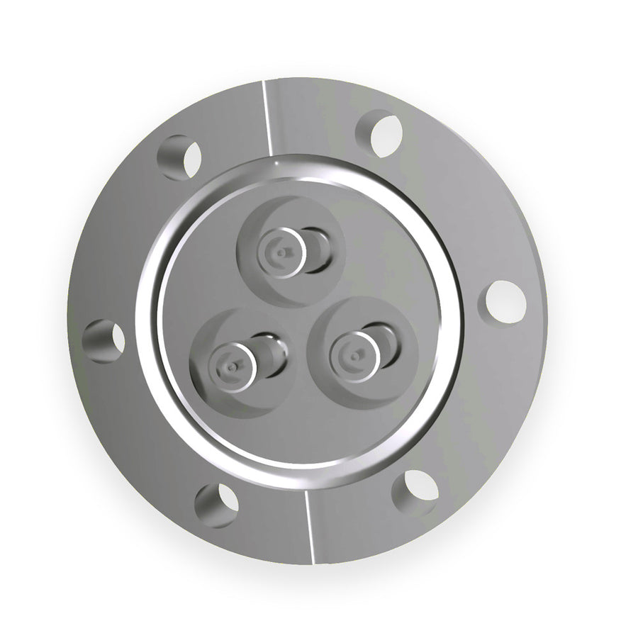 DN40CF 3x SMA FEEDTHROUGHS, 50 OHM, DOUBLE SIDED, GROUNDED SHIELD, 1000V DC, 3A MAX, 6.5 GHz