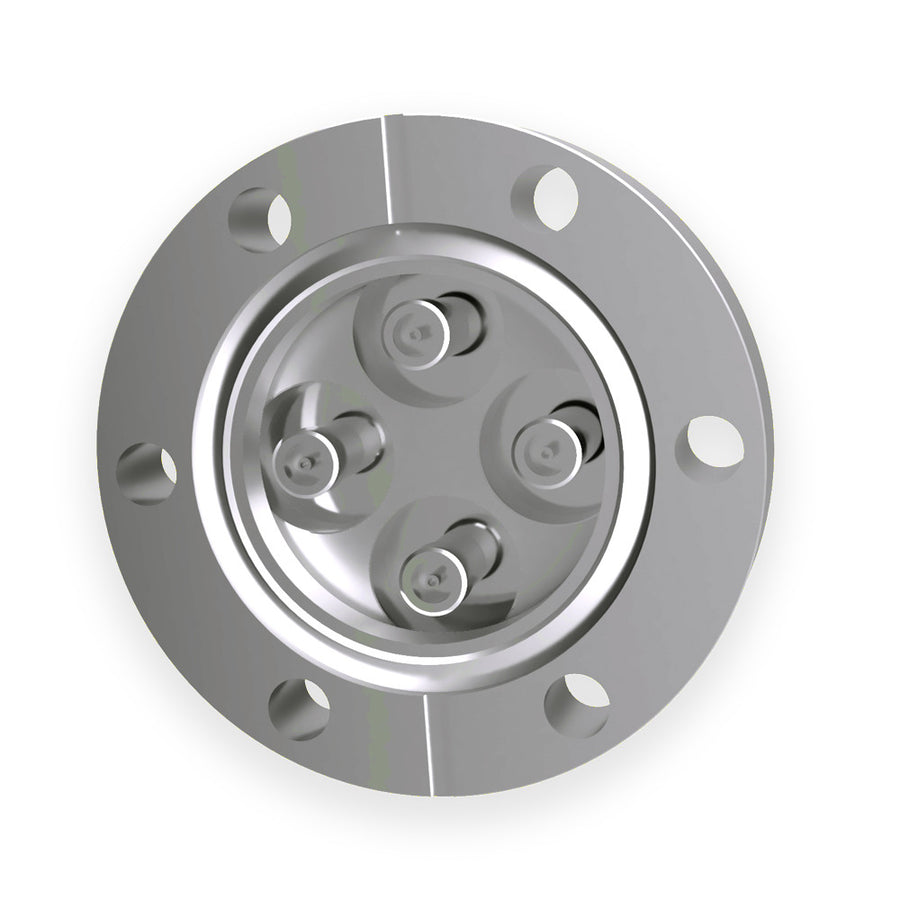 DN40CF 4x SMA FEEDTHROUGHS, 50 OHM, DOUBLE SIDED, GROUNDED SHIELD, 1000V DC, 3A MAX, 6.5 GHz