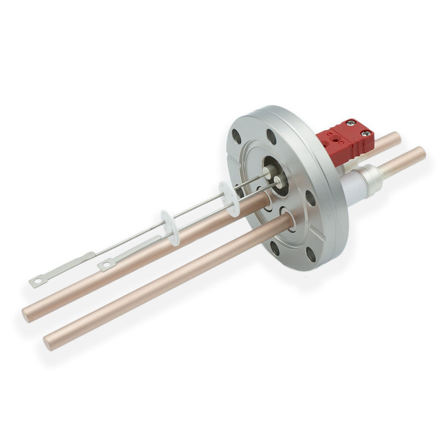 DN40CF COMBINATION FEEDTHROUGH, 2 POWER PINS, 5KV, 150A, 1 T/C PAIR TYPE C, AIR & VAC SIDE CONNECTOR