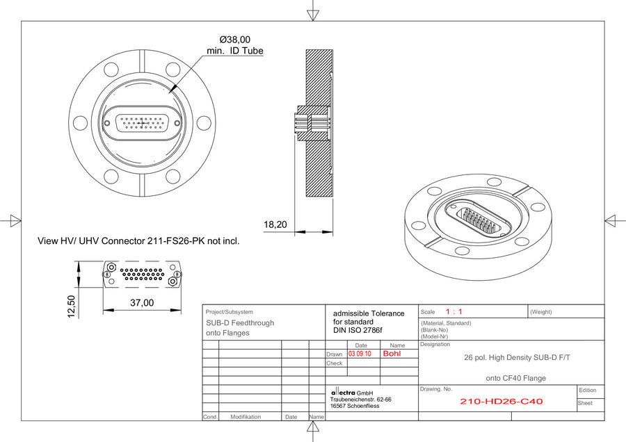 DN40CF FLANGE, SUB-D 26-WAY HIGH DENSITY FEEDTHROUGH