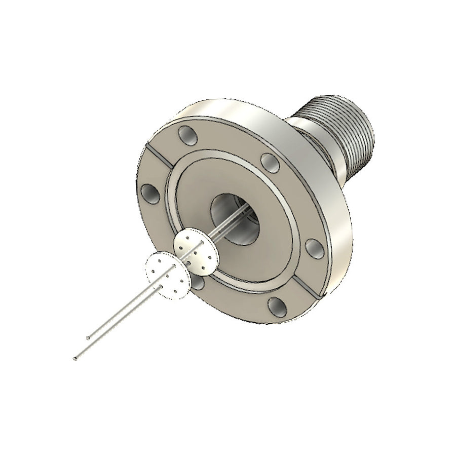 DN40CF MS FEEDTHROUGH, 2x MOLYBDENUM CONDUCTORS, 12KV, 7.5A, AIR SIDE CONNECTOR INCLUDED