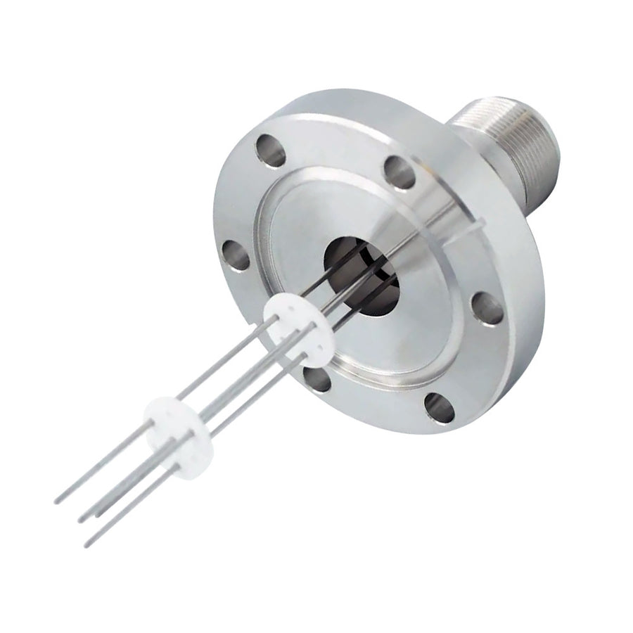 DN40CF MS FEEDTHROUGH, 4x MOLYBDENUM CONDUCTORS, 12KV, 7.5A, AIR SIDE MS CONNECTOR
