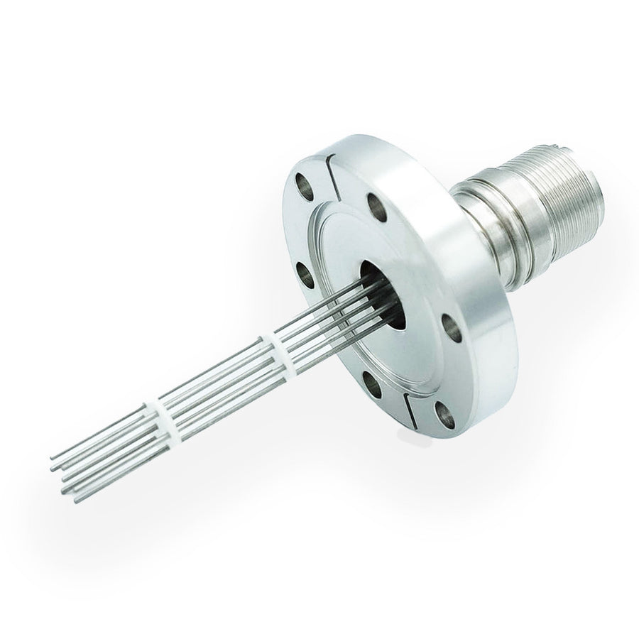 DN40CF MS FEEDTHROUGH, 7x MOLYBDENUM CONDUCTORS, 12KV, 7.5A, AIR SIDE MS CONNECTOR