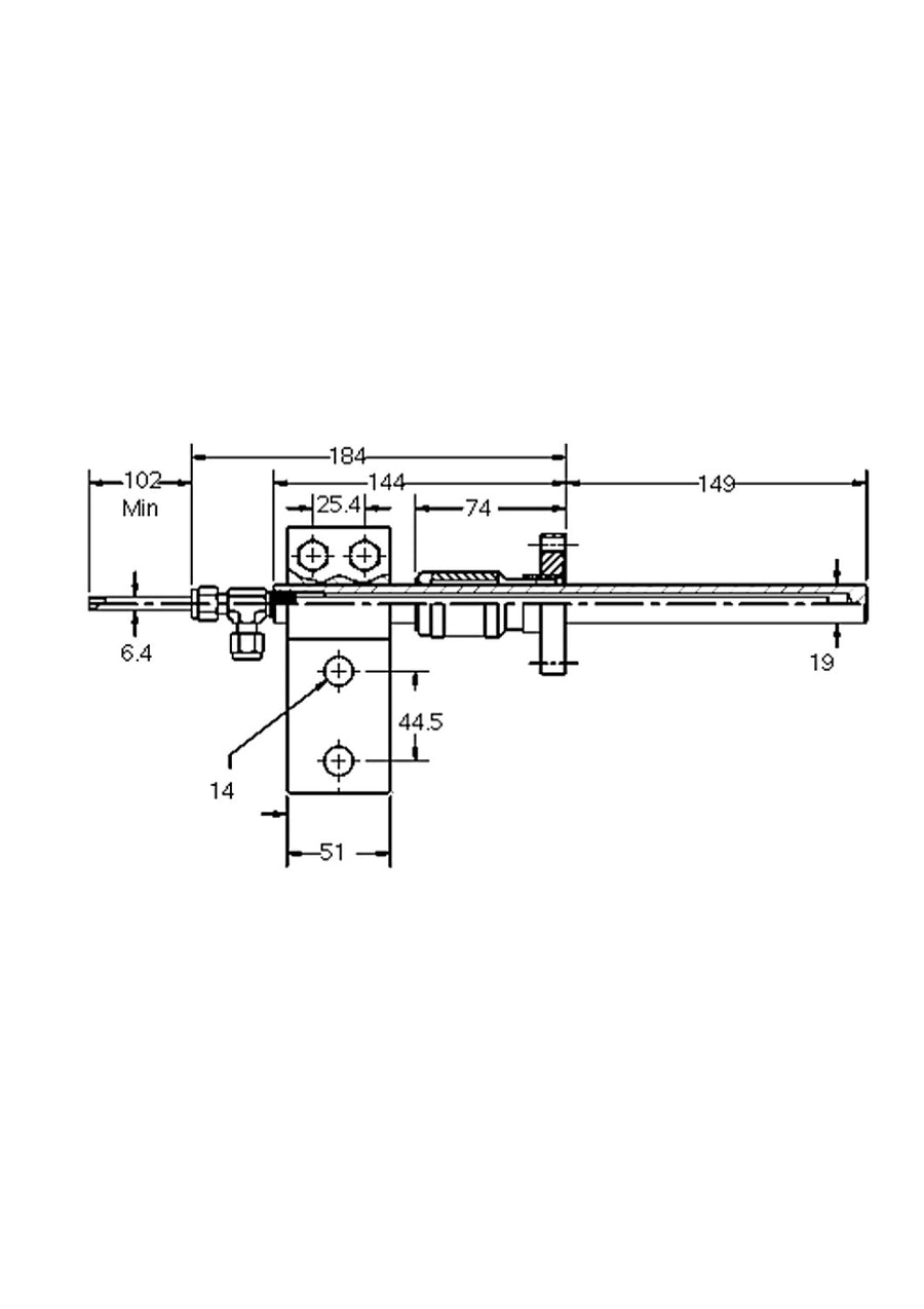 DN40CF POWER FEEDTHROUGH, 1000 AMPS, 1 COPPER TUBE CONDUCTOR, WATERCOOLED