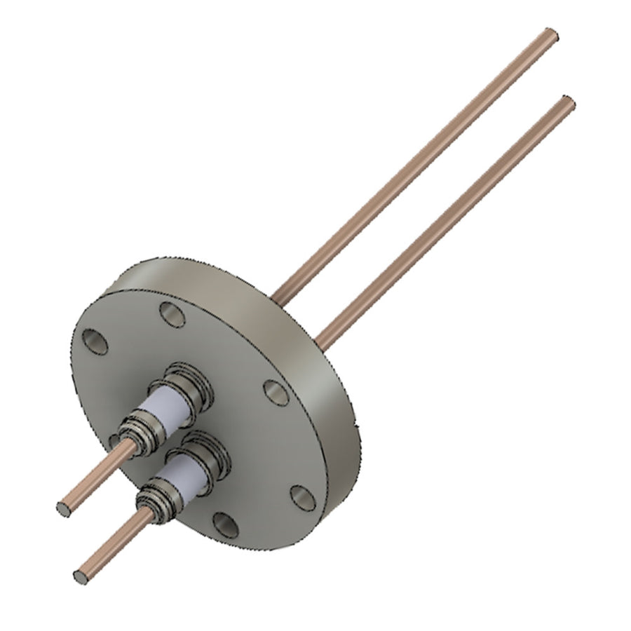 DN40CF POWER FEEDTHROUGH, COPPER CONDUCTOR, 2 PINS, 5KV DC, 100 AMPS PIN ⌀ 4mm