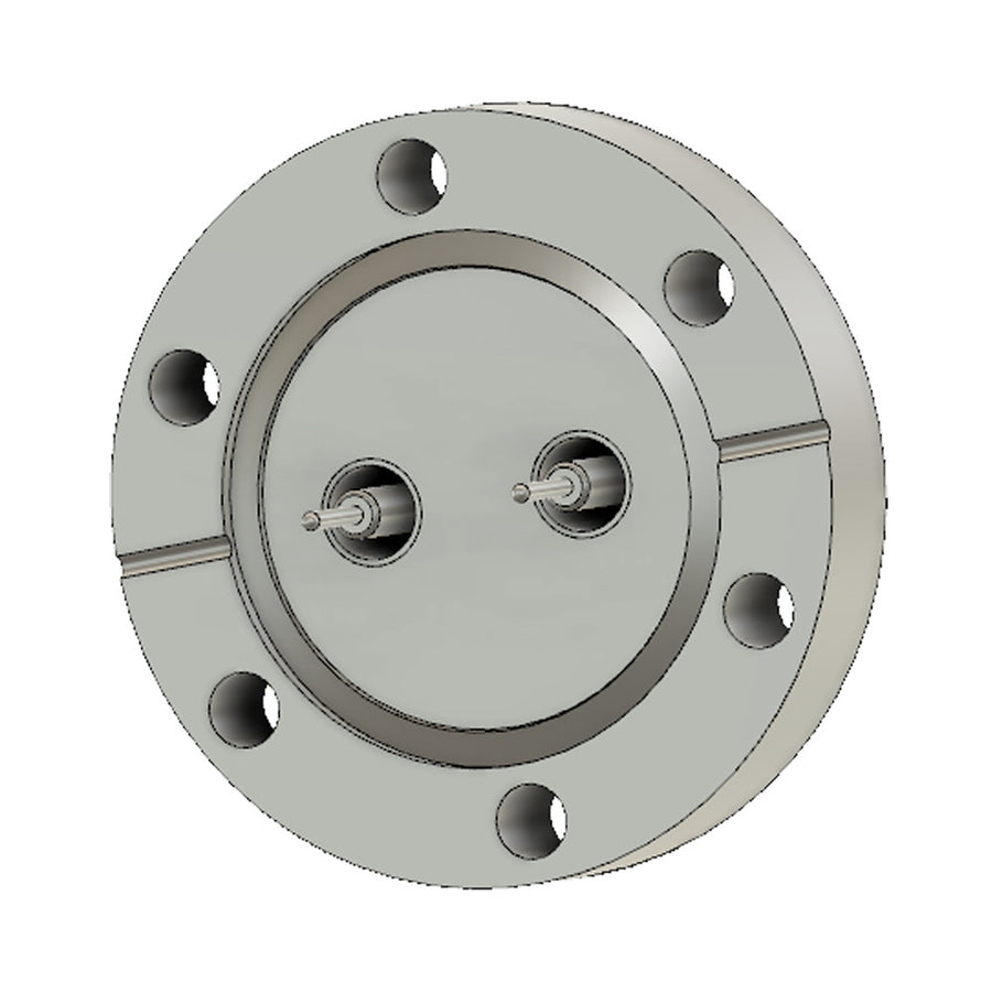 DN40CF WITH 2X SHV 50 Ohm, 6KV COAXIAL DOUBLE SIDED, GROUNDED SHIELD FEEDTHROUGHS