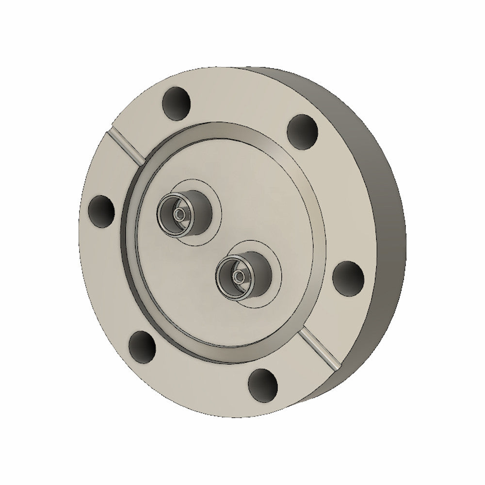 DN40CF WITH 2 x TRI-AXIAL FEEDTHROUGHS, 500V DC & 5A MAX, NO CONNECTORS