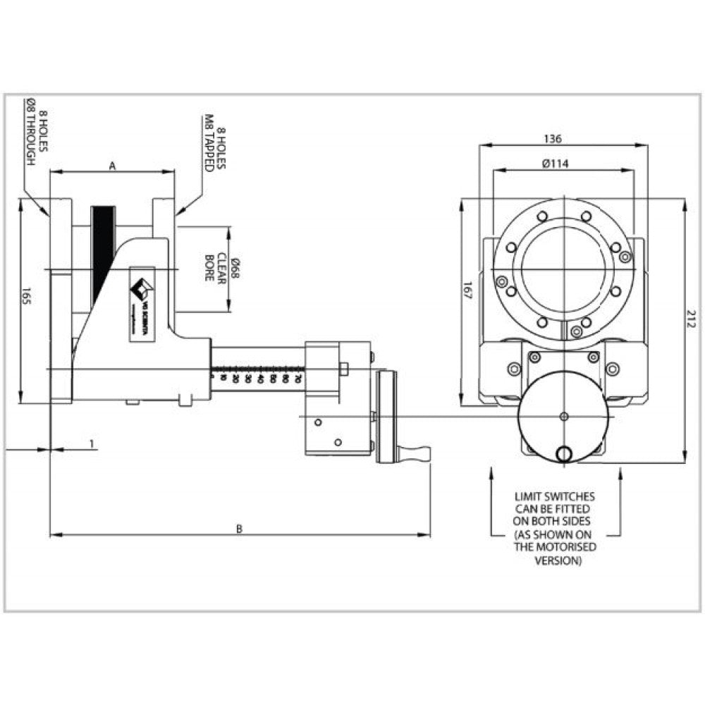 DN63CF LINEAR Z-SHIFTER WITH HANDWHEEL, BELLOWS SEALED, 150mm TRAVEL
