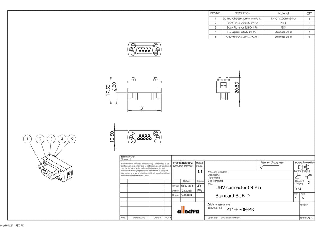 SUB-D 9-WAY UHV PEEK SOCKET