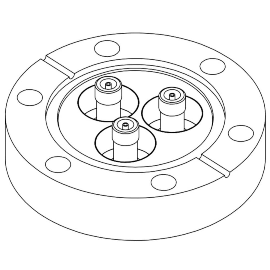 DN40CF 3x SMA FEEDTHROUGHS, 50 OHM, DOUBLE SIDED, FLOATING SHIELD, 1000V DC, 3A MAX, 6.5 GHz