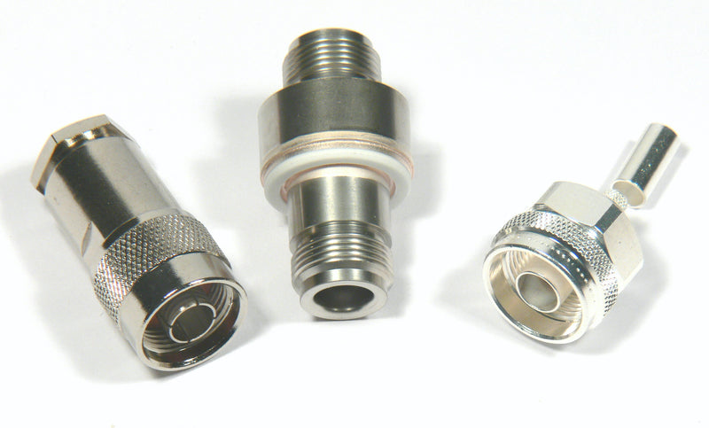 DN63CF 3x TYPE N FEEDTHROUGHS, 50 Ohm, 3KV, DOUBLE SIDED, INCLUDING AIR SIDE RG213 SOCKETS