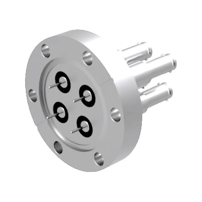 DN40CF 4x SHV 10KV COAXIAL FEEDTHROUGHS, RECESSED TYPE, AIR SIDE CONNECTORS