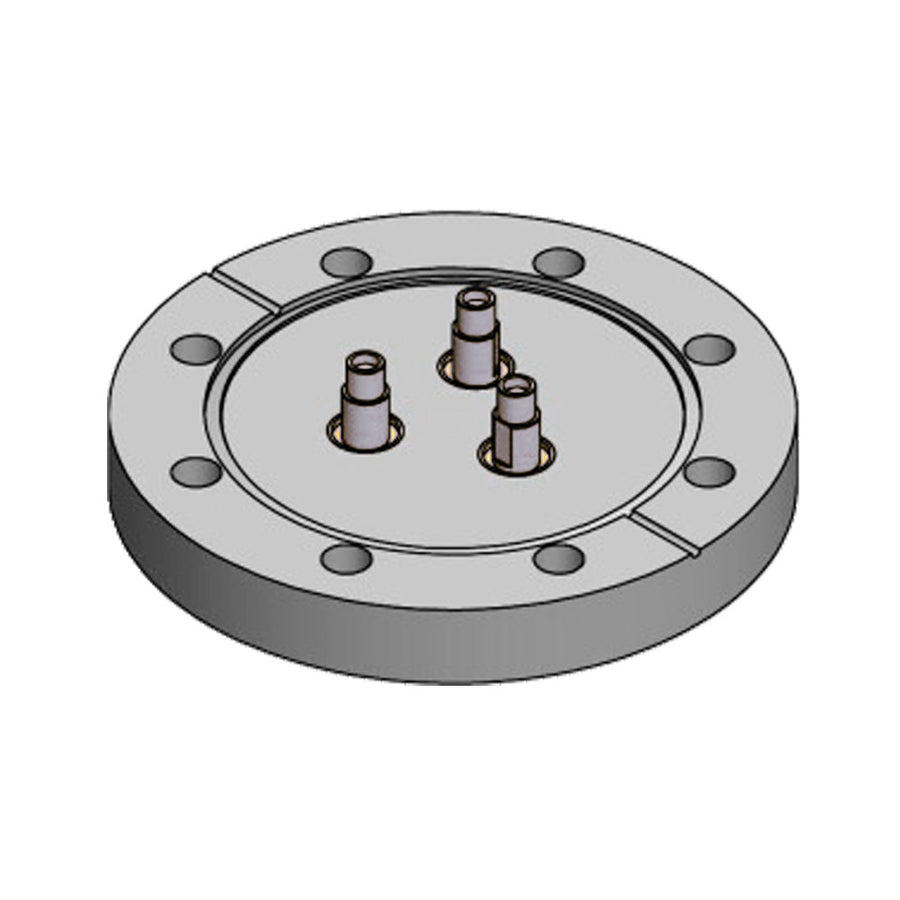 DN63CF 3x SMA HIGH FREQUENCY FEEDTHROUGHS, 50 OHM, DOUBLE SIDED, GROUNDED SHIELD, 18 GHz