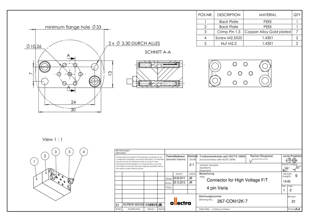 VACUUM SIDE PEEK CONNECTOR FOR 12KV MS TYPE FEEDTHROUGHS , 7 PINS