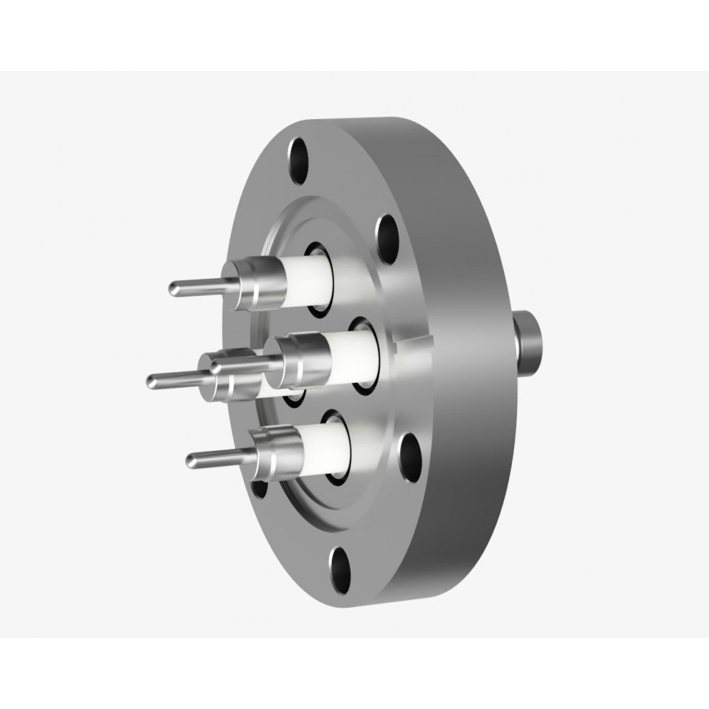 DN40CF SHV FEEDTHROUGH, 4 PINS, EXPOSED, SINGLE SIDED, GROUNDED SHIELD, AIR SIDE CONNECTOR