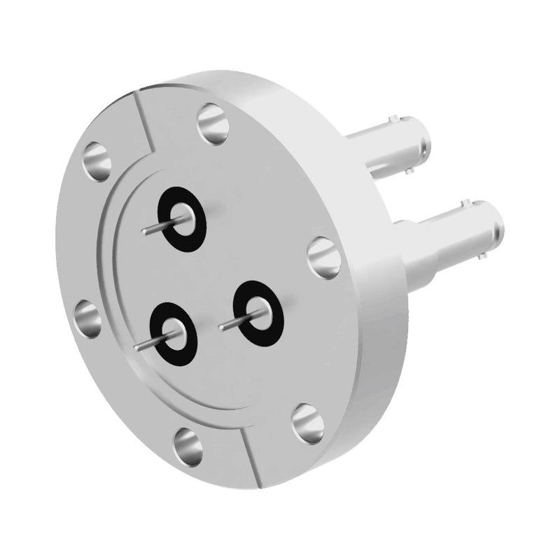 DN40CF 3x SHV 10KV COAXIAL FEEDTHROUGHS, RECESSED TYPE, AIR SIDE CONNECTORS