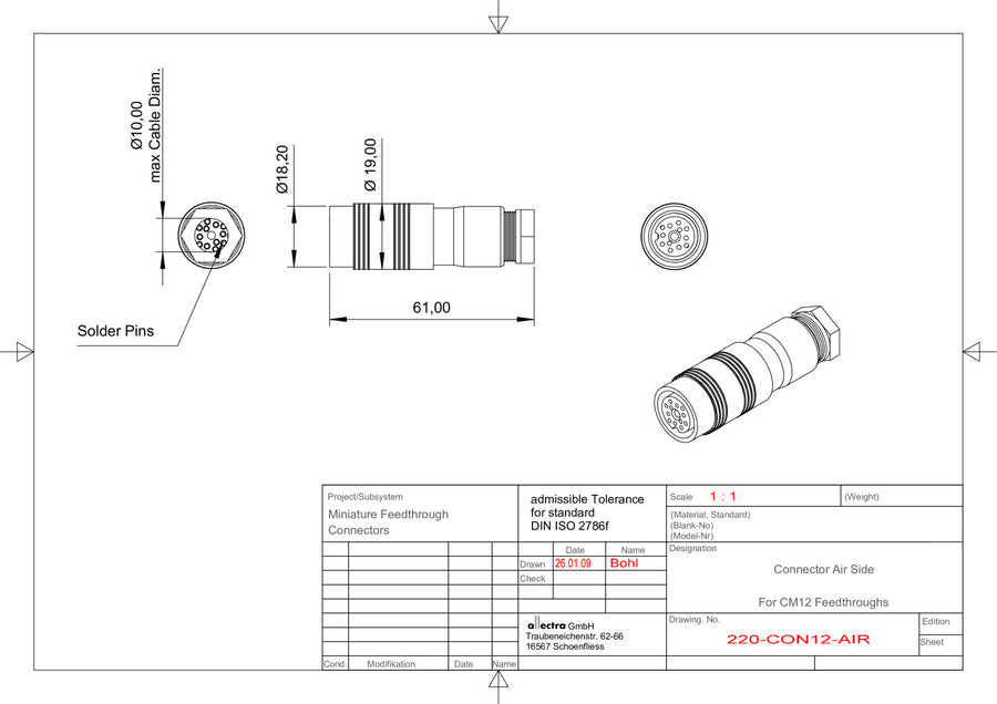 CM STRAIGHT CONNECTOR, 12 PIN, AIR SIDE