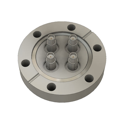 DN40CF 4x SMA HIGH FREQUENCY FEEDTHROUGHS, 50 OHM, DOUBLE SIDED, GROUNDED SHIELD, 18 GHz
