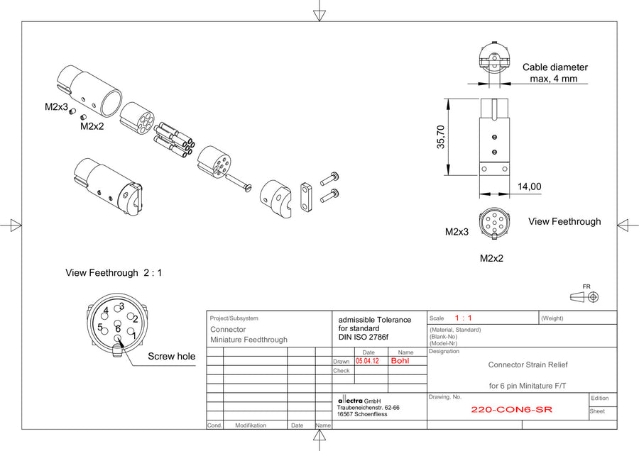 CM STANDARD CONNECTOR, 6 PIN, FEMALE, PEEK, UHV, HOUSING; PINS; STRAIN RELIEF