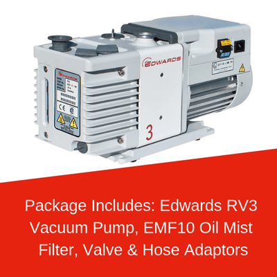 Edwards RV3 Vacuum Pump Package Including EMF10, Valve & Tube Adaptors - Nano Vacuum Australia & New Zealand
